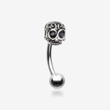 Calavera Skull Sparkle Curved Barbell-Black